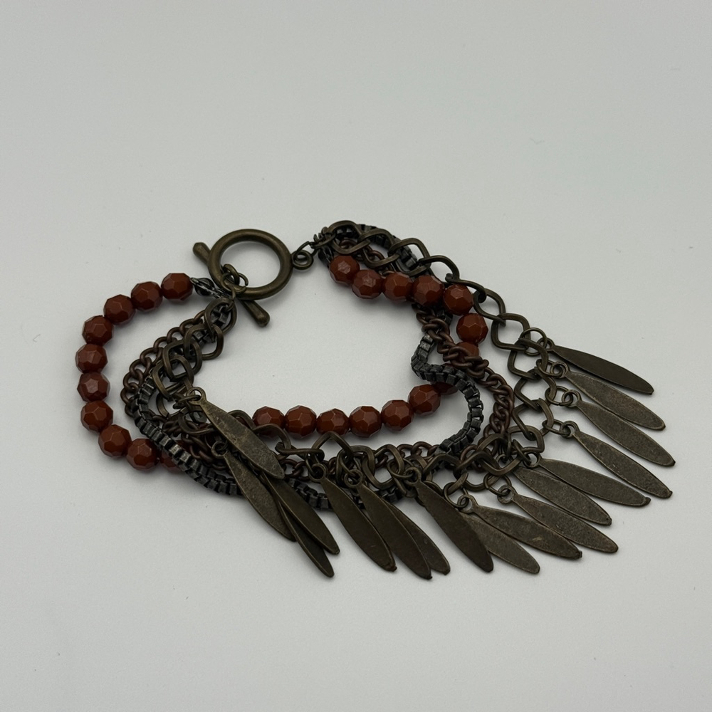 Brown Bronze Multi-Strand Beaded Chain Bracelet